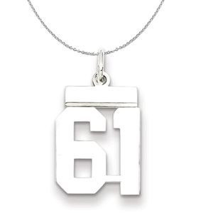 Silver, Athletic Collection, Small Polished Number 61 Necklace - 16 In